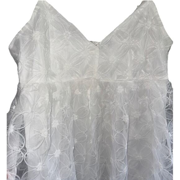 Elegant Lulus Babydoll Midi Ivory Tulle Dress Floral NEW w/Tag Size Large - Picture 2 of 8
